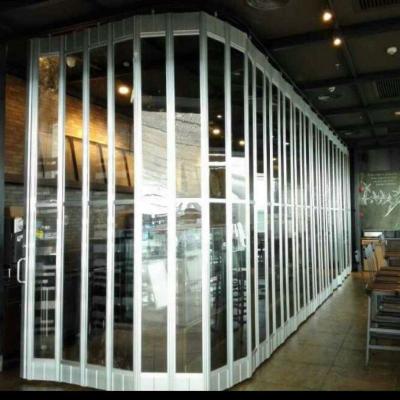 China Sliding Commercial Aluminum Polycarbonate Security Shop Front Door Siding Folding Accordion Clear Screen Doors for sale