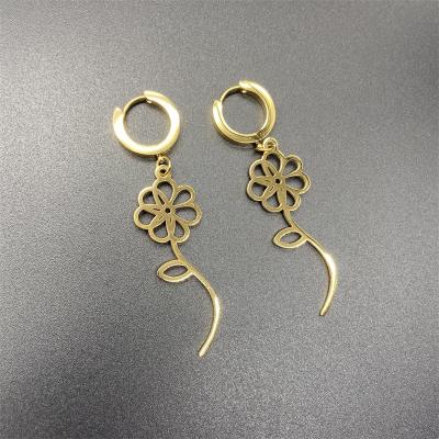 China Trendy Ins 316 Stainless Steel Hoop Earrings Accessories 18k Circle Earrings Anti-allergic Gold Plated Flower Earring For Women for sale