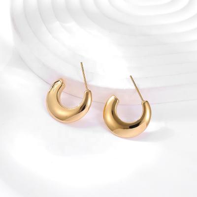 China FASHIONABLE Minimalist Hypoallergenic 316 Stainless Steel Design Hoop Earrings Gold Plated Circle Earring Gift For Girls C Shape Earrings for sale