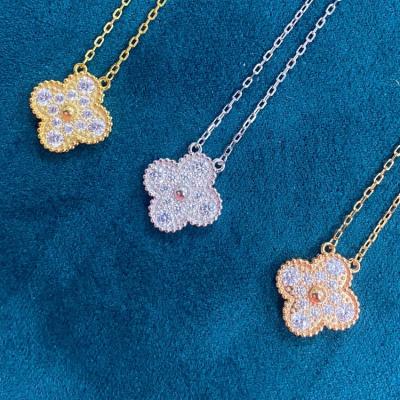 China 2021 New Product S925 Silver VAC Full Diamond Four Leaf Clover Romantic Necklace for sale