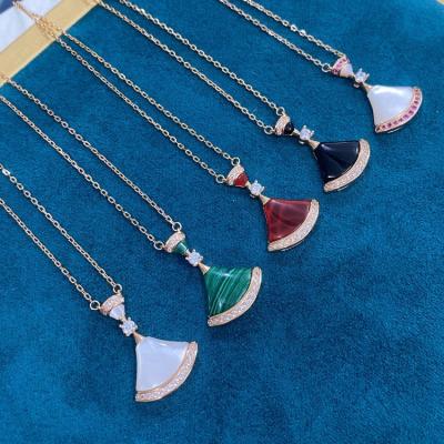 China Romantic propeller-shaped skirt necklace female white pearly agate S925 plated 18k rose gold necklace factory direct sales for sale