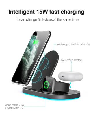 China Mobile Phone 15W 3 in 1 Fast Wireless Charger Charging Station Foldable 3 in 1 Qi Wireless Charger Stand for Smart Cellphone Watch airpods for sale