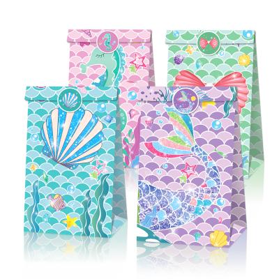 China Wholesale 12pcs Party Favor Paper Bag Recyclable Seahorse Seaweed Seaweed Paper Bag Mermaid Party Supplies for sale