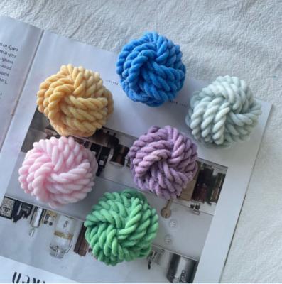 China Sustainable 3D Wool Ball Design Chat Raw Wool Ball Candle Aromatherapy Candle Making Silicone Mold Yarn Knot Candle Mold for sale