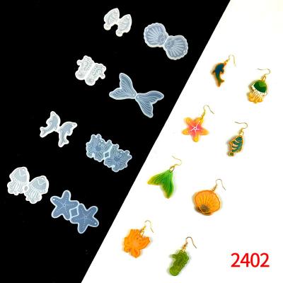 China Viable Holographic Fishtail Shell Earrings Molds Epoxy Resin 2402 Seahorse Silicone Molds Making Art Craft Mold DIY Silicone Mold for sale