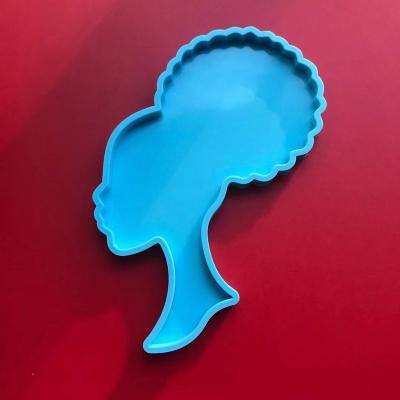 China Viable 1049 the black magic girl head resin silicone mold Afro women coaster moldlady mold for sale