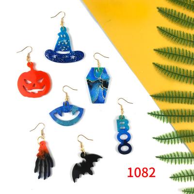 China Viable 1082 Halloween Epoxy Resin Earring Molds Halloween Coffin Coffin Witches Hat Spiders Pumpkin Epoxy Resin Molds for sale