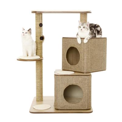 China Hot Selling Amazon Cat Tree House Cat Climbing Wooden Cats Scratching Tree Plant Plankton Scratching Post Cat Tree for sale