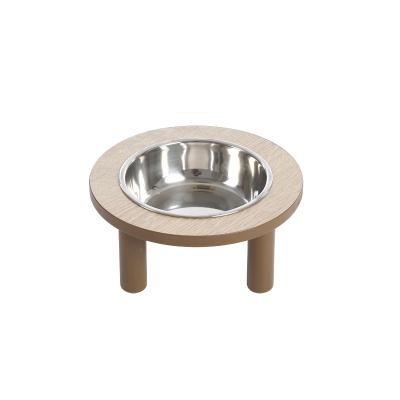 China Minimalist Design Sustainable High Wooden Cat Dog Feeder With Single Stainless Bowl for sale