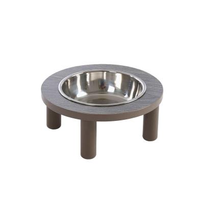 China Design Modern Cute Stable Pet Cat Dog Bowl Wooden Frame And Stainless Steel Bowl for sale