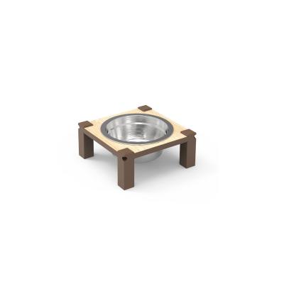 China Stocked Quality Easy To Clean Stainless Wood Cat Feeder Dog Bowl Wooden Frame for sale