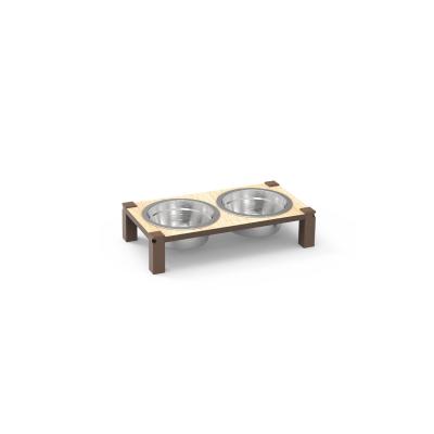 China Stored Quality Dog Health Double Feeder Wooden Bowl Cat Food Prove Stainless Steel Dog Table Feeder for sale