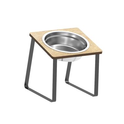 China Wholesale Sustainable Pet Supplies Dog Food Water Bowl With Wooden Stand Stainless Steel Pet Bowl for sale