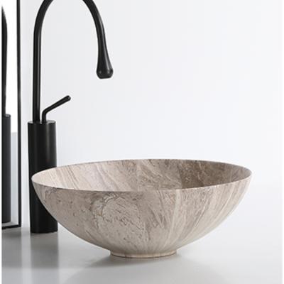 China Modern Wholesale Face Basin Set Round Ceramic Stone Grain Wash Basin With Ceramic Pop Up Drainer And Faucet for sale