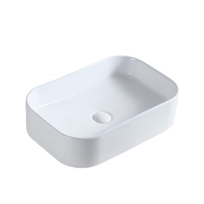 China Modern Nordic Simple Sanitary Thin Edge Bathroom Style White Rectangle Ceramic Ware Above Countertop Basin Wash Hand Sink for sale