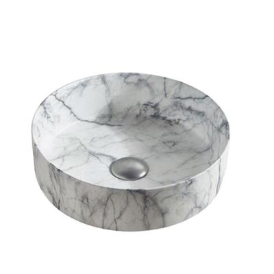 China Modern Wholesale Cheap Price Marble Pattern Over Counter Sink Ceramic Handmade Marble Wash Basin Sanitary Ware Basins for sale