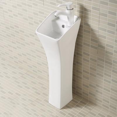 China Wholesale Modern Style Hand Wash Sink Position Glossy White Ceramic Pedestal Wash Basin Eco-friendly for sale