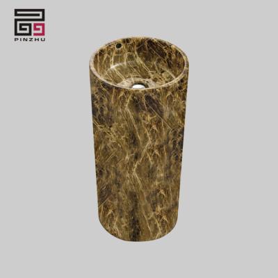 China Hot Sale Ceramic Luxury Marble Pattern High Tempreture Ceramic Sink One Piece Pedestal Wash Basin for sale