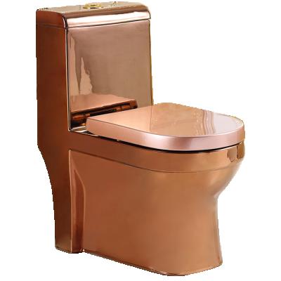 China Double-Flow Design Luxury Bathroom Black Mounted Royal Gold Ceramic One Piece Toilet for sale