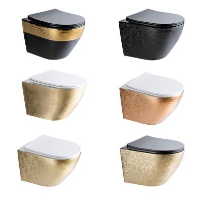 China Special Shape Egg Tank Black Gold Hidden Design White Gold Plated Color Ceramic Bathroom Wall Hung Toilet for sale