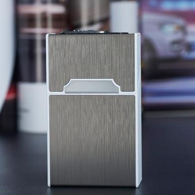 China 2-in-1 Cigarette Holder USB Box Cigarette Refill Windproof Lighter For Smoking Rechargeable Metal Cigarette Holder Boxes HSD202 for sale