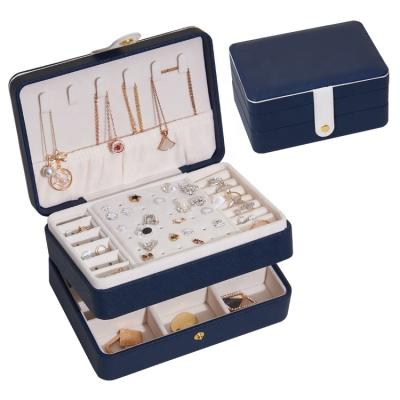 China Double Layer Jewelry Box Jewelry Organizer Box Earrings And Fashionable Luxury Leather Moving Multifunctional Necklace for sale