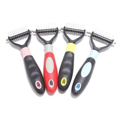 China Viable Dog Brush Double Sided Pet Hair Remover for Cats and Dogs Grooming Rake for Shedding and Dematting for sale