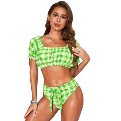 China New Styles Girls Plaid Ruffles Bikinis Breathable Beach Wear For Girls Summer Series Tankini for sale