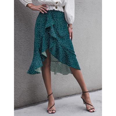 China Breathable 2022 Spring Summer Skirt Irregular Women Pashes Polka Dot Chiffon Dress for sale