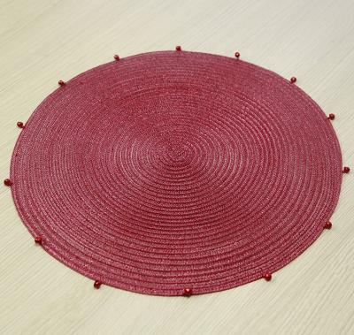 China Sustainable Jingles Border Of Chime Beaded Woven Red Christmas Place Mat Round for sale