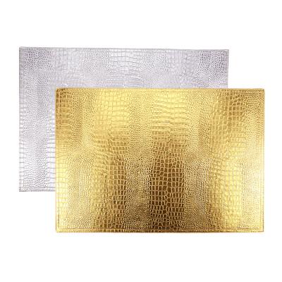 China Sustainable Rectangle Gold Faux Crocodile PVC Table White Place Mat for sale