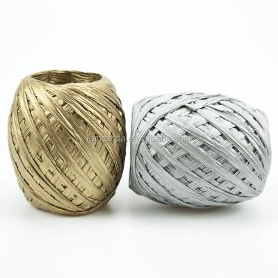 China Metallic Waterproof Christmas Raffia Yarn Ribbon Metallic Gold Eco-friendly Paper Cord For Wrapping Or Decoration Or DIY for sale