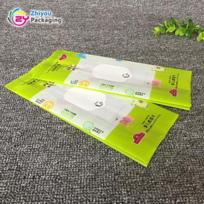 China Custom Made Cloth Gusset Side Pocket Moisture Proof Wet Packing Bags With Sticker For Baby Wipes for sale