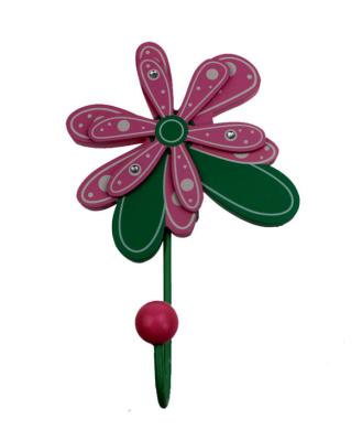 China Wooden lovely pink color flower wall hook children room decoration for sale