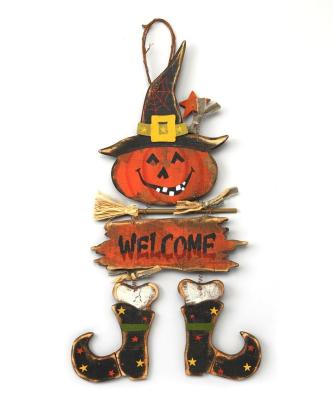 China Halloween Decor Pumpkin Witch Distressed Wood Wall Hanging10'' W x 22'' H for sale