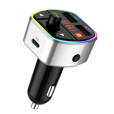 China Car Bluetooth Car Kit 5.0 FM Stereo Voice Transmitter Auxiliary Colorful Bluetooth Palladium QC3.0 Charger Port With Bass Function for sale