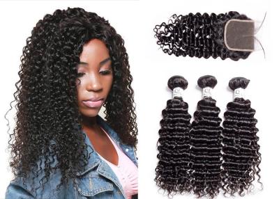 China Unprocessed Brazilian Deep Curly Hair Bundles With Lace Closure Can Be Dyed for sale