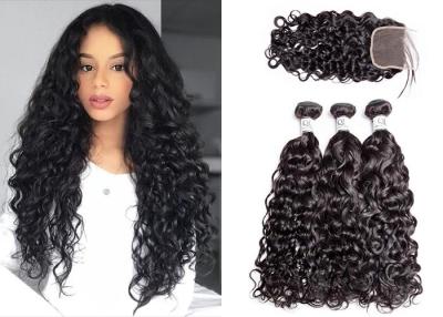 China Black 3 Hair Bundles With Closure , Woman Brazilian Virgin Hair Water Wave for sale