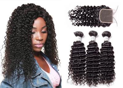 China Comfortable Virgin Deep Curly Hair Bundles With Lace Closure 3 Bundles for sale