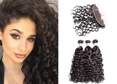 China Remy 9A Water Wave Hair Bundles With Frontal Tangle Free And Silky Touch for sale