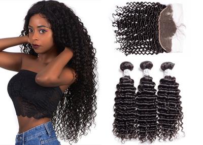 China Natural Color Remy Deep Curly Hair Bundles With Lace Frontal Can Be Restyled for sale