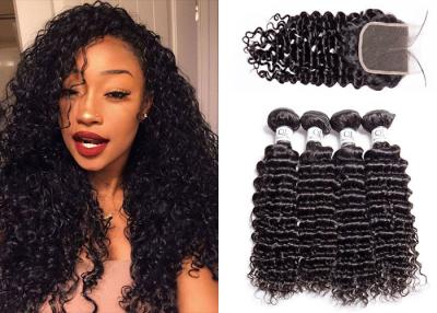 China Bleached Genuine Remy Deep Curly Hair Bundles With Closure Natural 1b# Color for sale