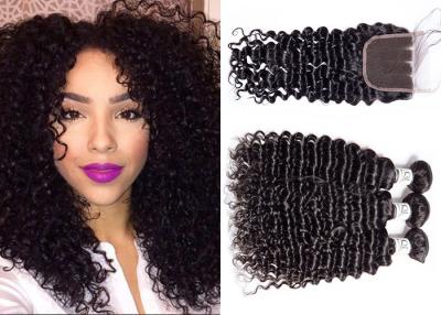 China Long Deep Curly Weave With Closure / Dyed Brazilian Remy Deep Curly Weave for sale