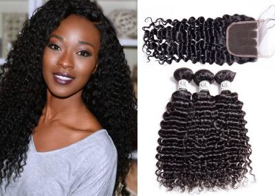 China Healthy Malaysian Curly Hair Bundles With Closure / 8A Malaysian Deep Curly Hair Weave for sale