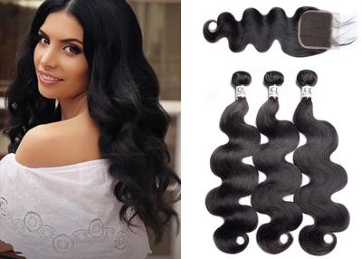 China Indian Virgin Remy Hair Bundles With Closure / 1B Remi Body Wave Human Hair for sale