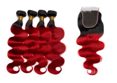 China Queen Life 1B / Red Color Brazilian Body Wave Hair 3 Bundles With Closure for sale