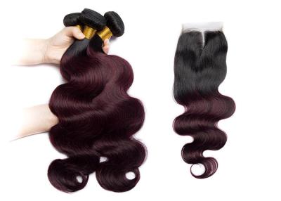 China 1B / 99J Color Body Wave Hair Bundles Real Human Hair 3 Bundles With 4