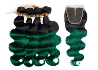 China 1B / Green Color Brazillian 100% Natural Human Hair Bundles With Closure for sale