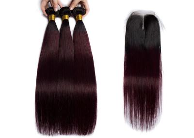 China 1B / 99J Color Straight Human Hair Weave 3 Bundles With 4