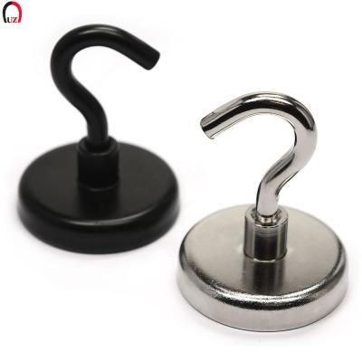 China Industrial Magnet Powerful Round Base Neodymium Pot Magnet With Hook / Heavy Duty Magnetic Hooks for sale